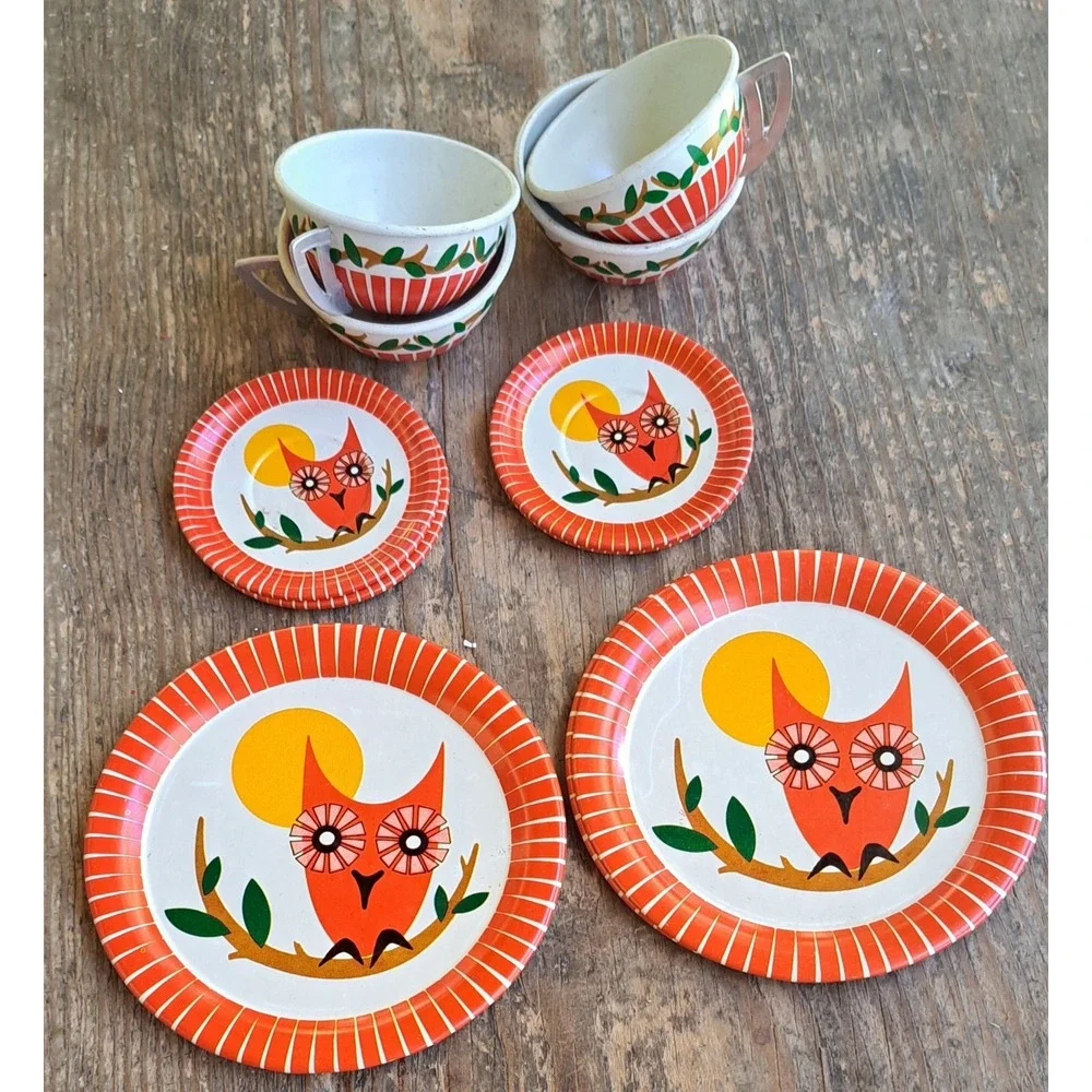 Vintage 12 Piece Retro 1960's Owl Tea Set Children's Play